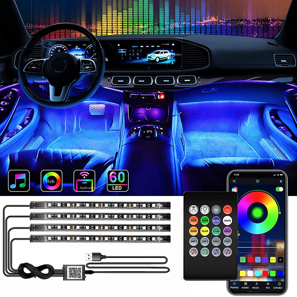 SIB 4* 12 LED Bande LED RGB de voiture Intérieur de la voiture d'ambiance  de pied à distance de contrôle